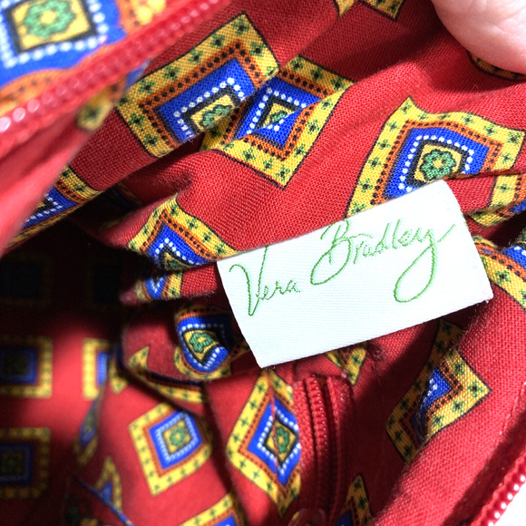 Vera Bradley Villa Red 2014 shoulderbag purse medium zipper top quilted cotton - Picture 9 of 10
